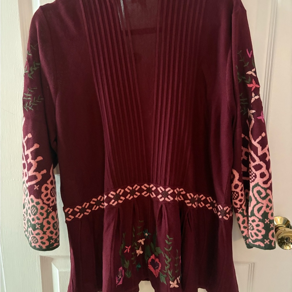 Sahalie Maroon Cardigan with Peplum & Flower Embroidery - Picture 3 of 10